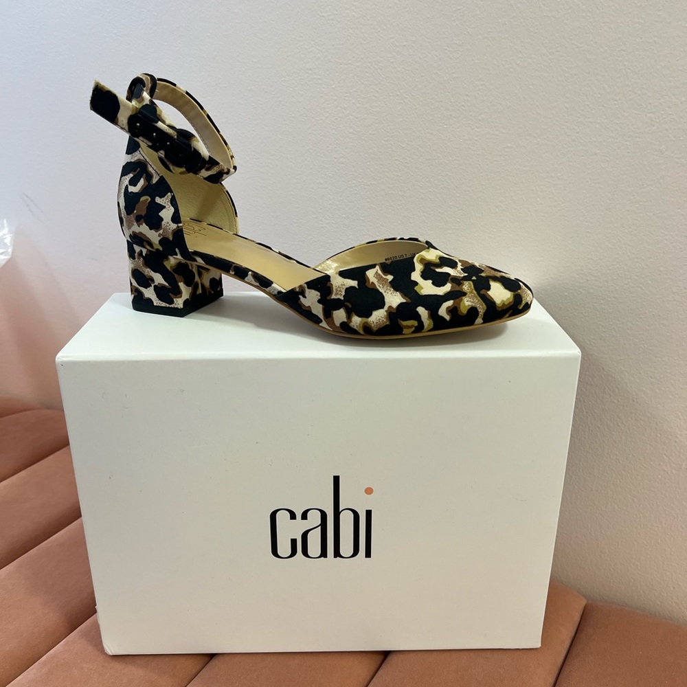 Cabi Kiki Leopard Print Black/Brown Ankle Strap NWB Size 7